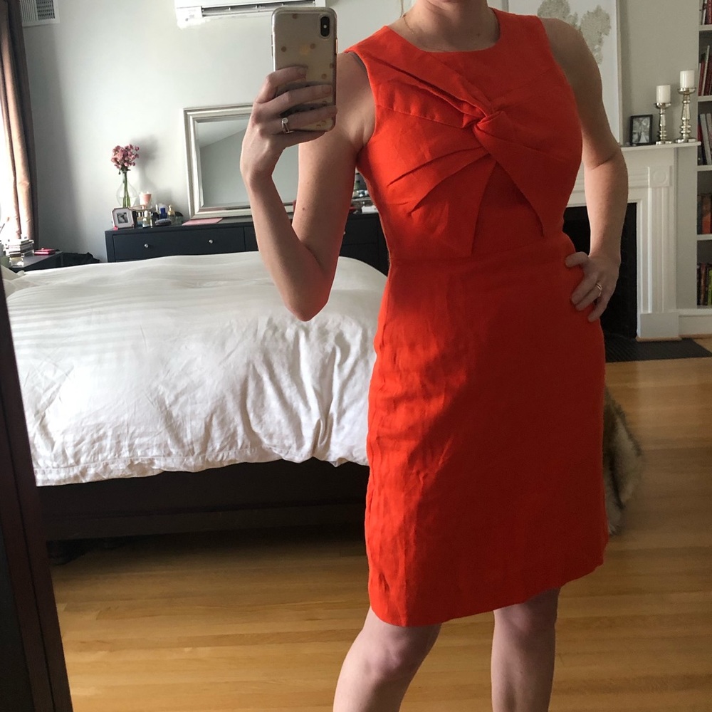J. Crew orange linen twist front dress sz 2